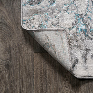 Swirl Marbled Abstract Area Rug, Gray/Turquoise, 2'x10'