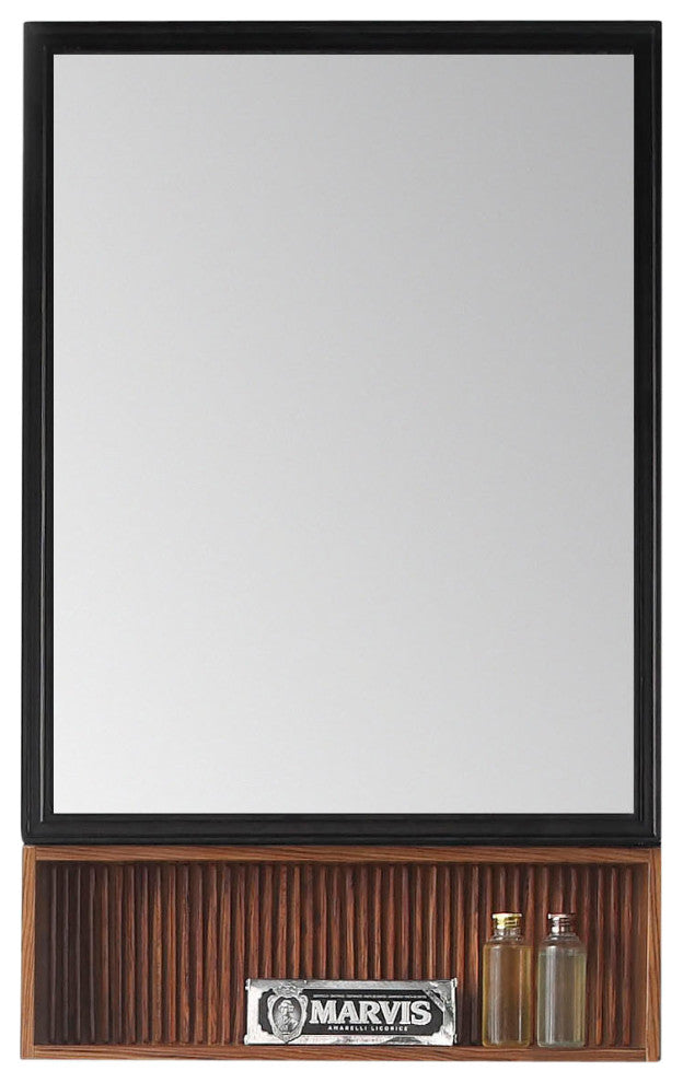 Dakota Medicine Cabinet, 21" Wide, Black, Teak Shelf