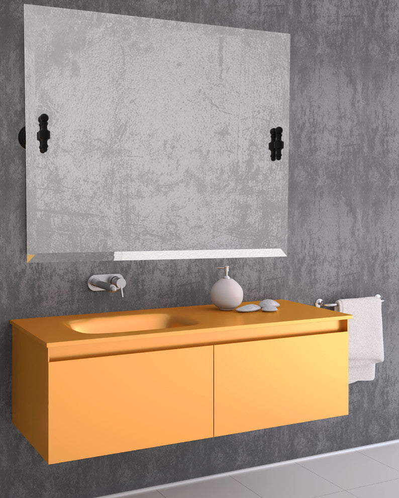 Frameless Landscape Beveled Edge Tilt Mirror, Matte Black