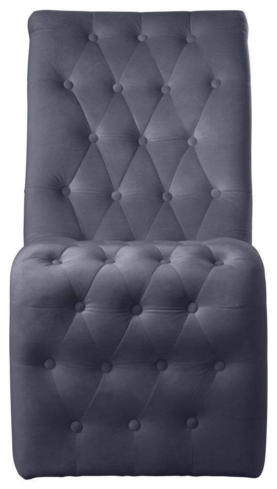 Curve Button Tufted, Fabric Upholstered Dining Chair, Set of 2, Gray Velvet