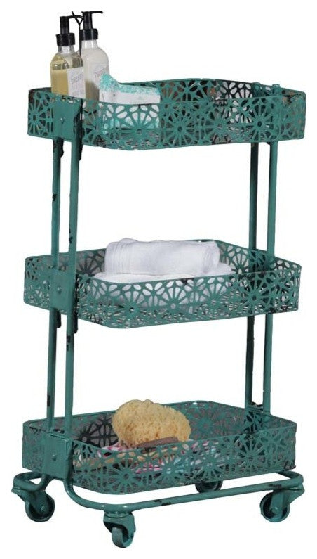 Linon Cream Metal 3-Tier Cart, Turquoise