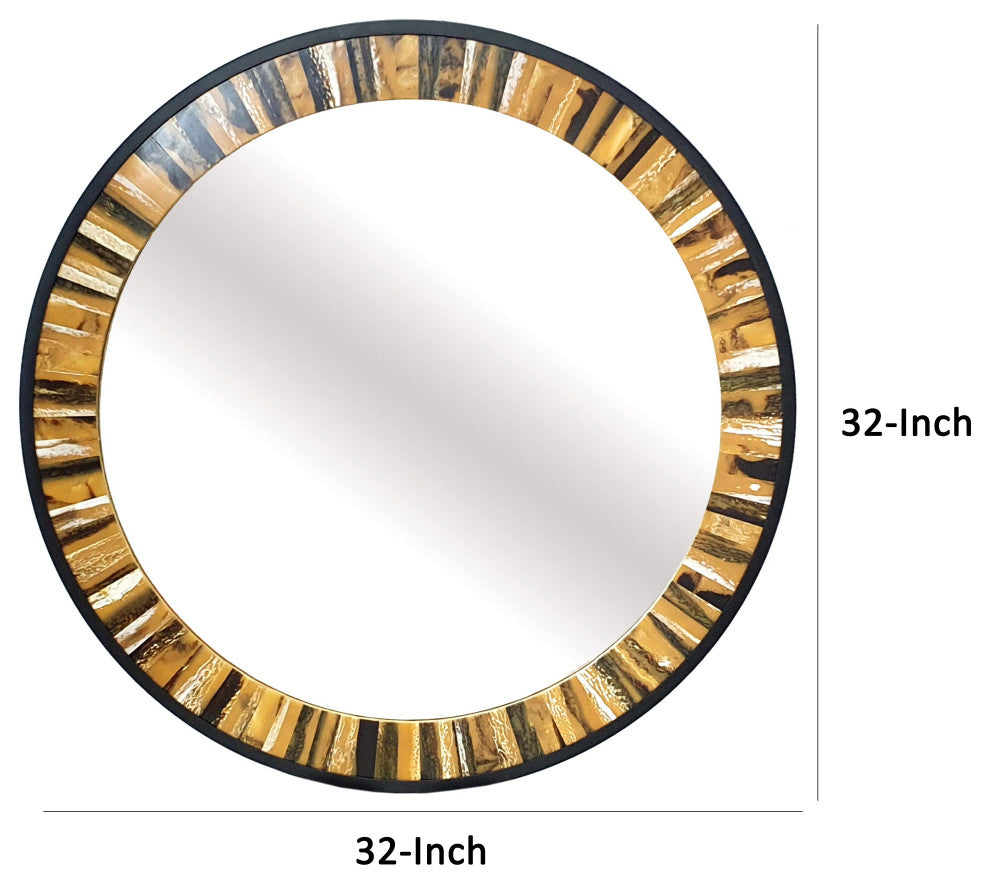 Benzara BM285530 32" Accent Wall Mirror, Round Metal Frame