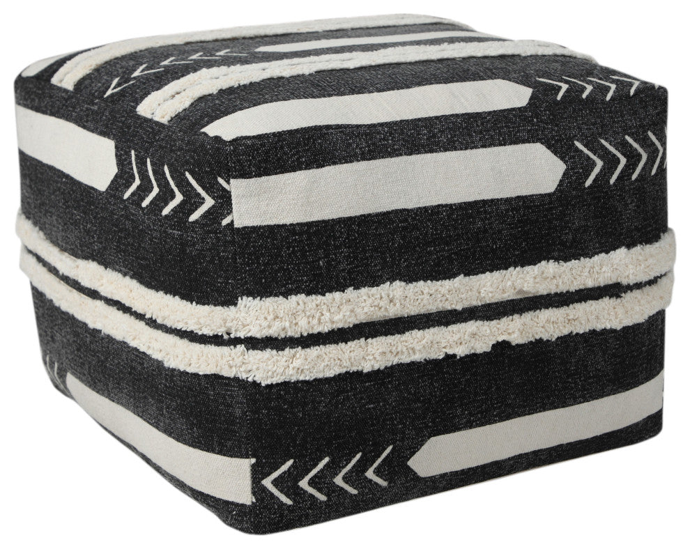 Textured Solid Chevron Stripe Pouf Ottoman