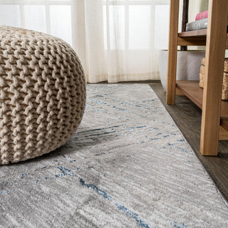 Slant Modern Abstract Area Rug, Gray/Blue, 2'x8'