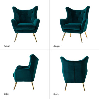Tufted Accent Chair With Golden Legs, Teal