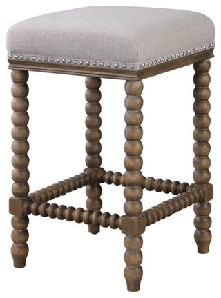 Uttermost Pryce Coastal Wood and Fabric Counter Stool in Light Walnut