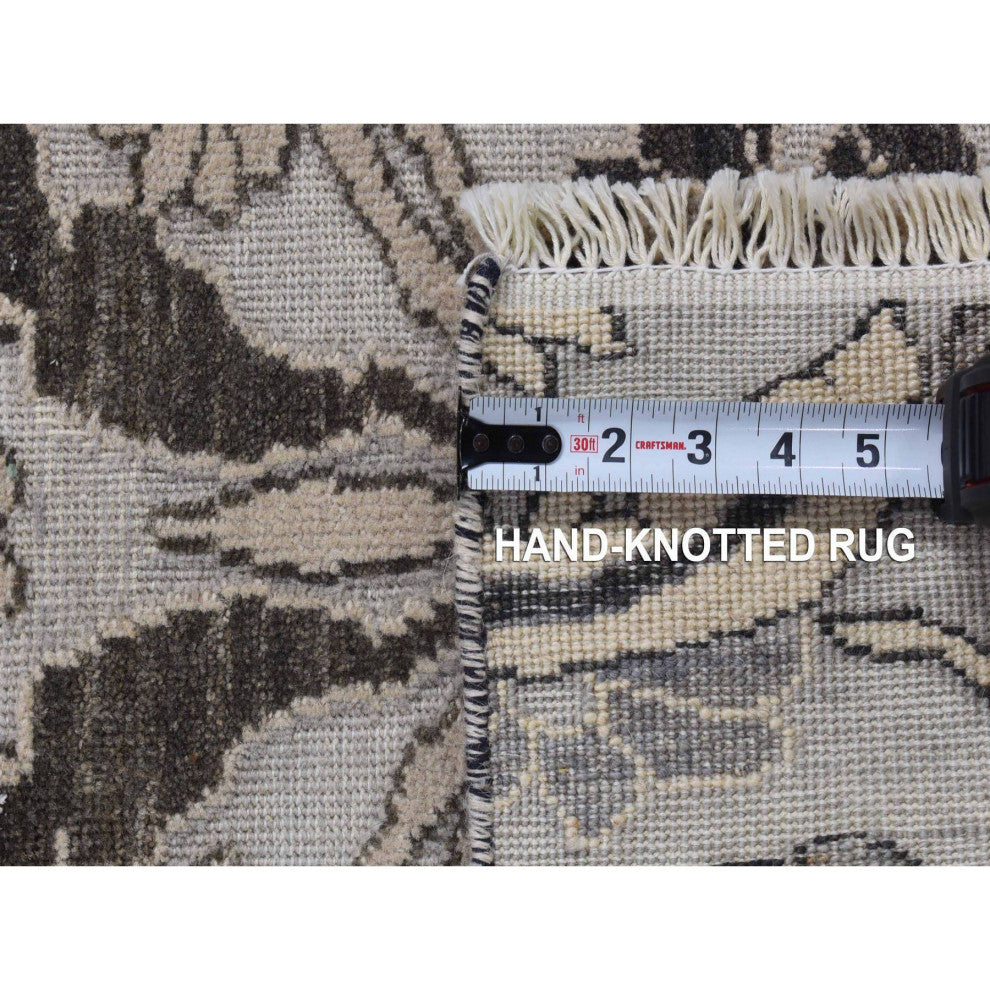Ivory 100% Wool Hi and Lo Oushak Design Hand Knotted Oriental Rug, 2'1"x3'1"