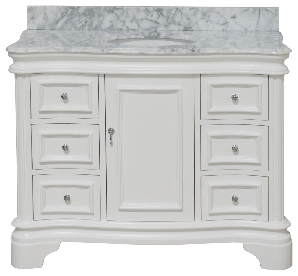 Katherine 48" Bath Vanity, White, Carrara Marble