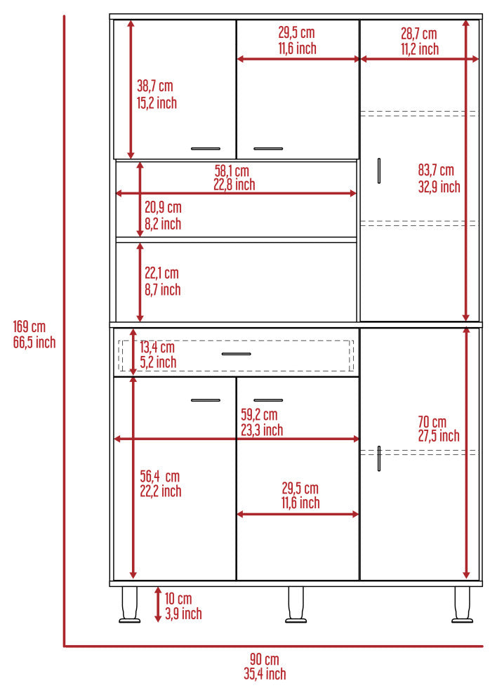 Helis 90" Pantry Cabinet Black Wengue, White