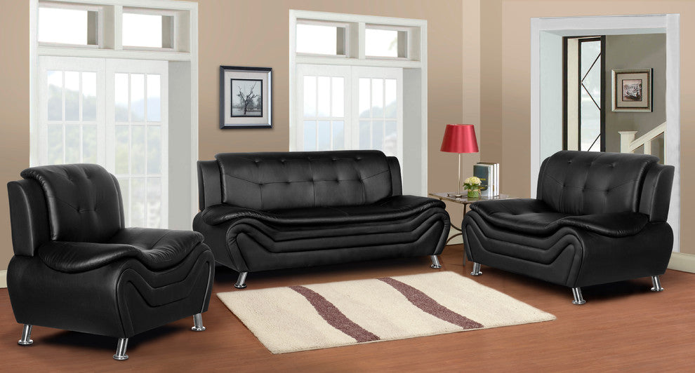 Camille Black Living Room Collection, 3-Piece Set