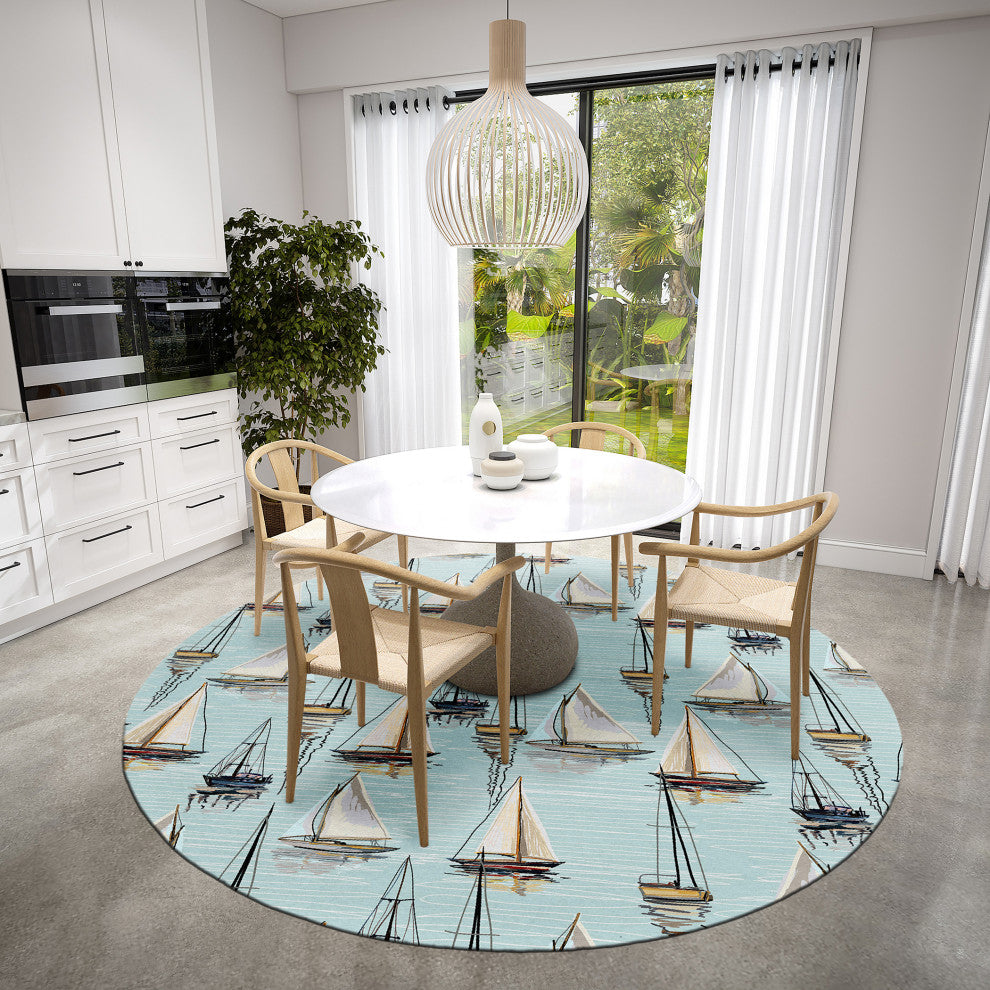 Indoor/Outdoor Harbor HA8 Sky Machine Washable 8' x 8' Round Rug