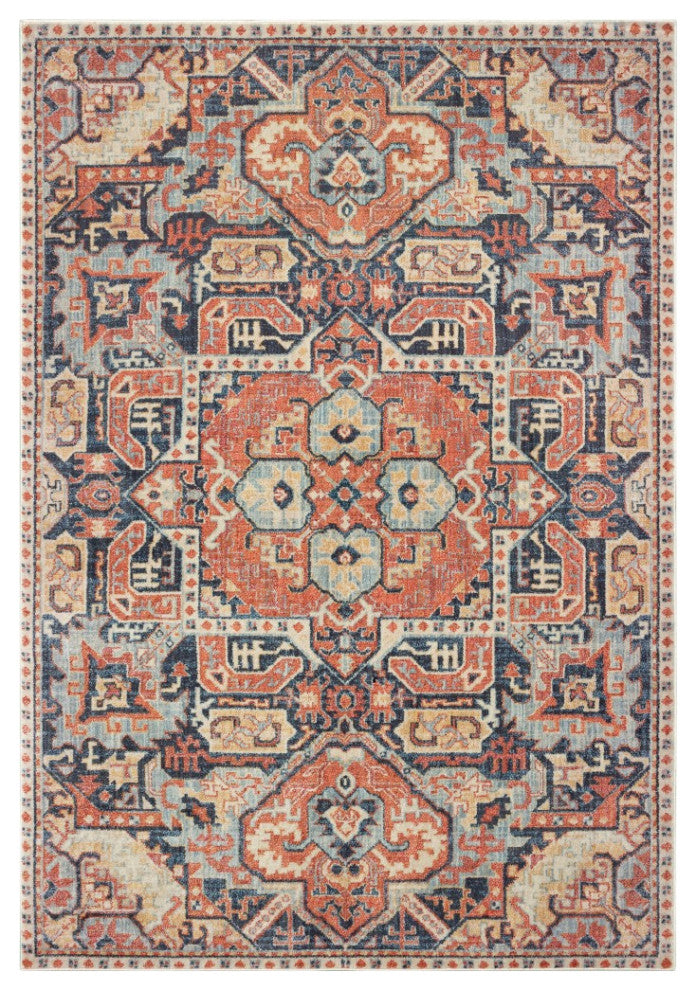 5??8??Blue And Orange Tribal Area Rug