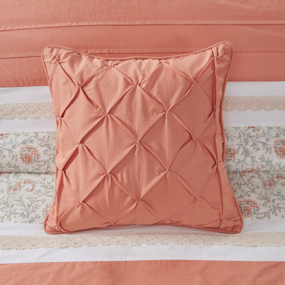 Madison Park Percale Printed Pintuck Flange 9-Piece Comforter Set, California Ki