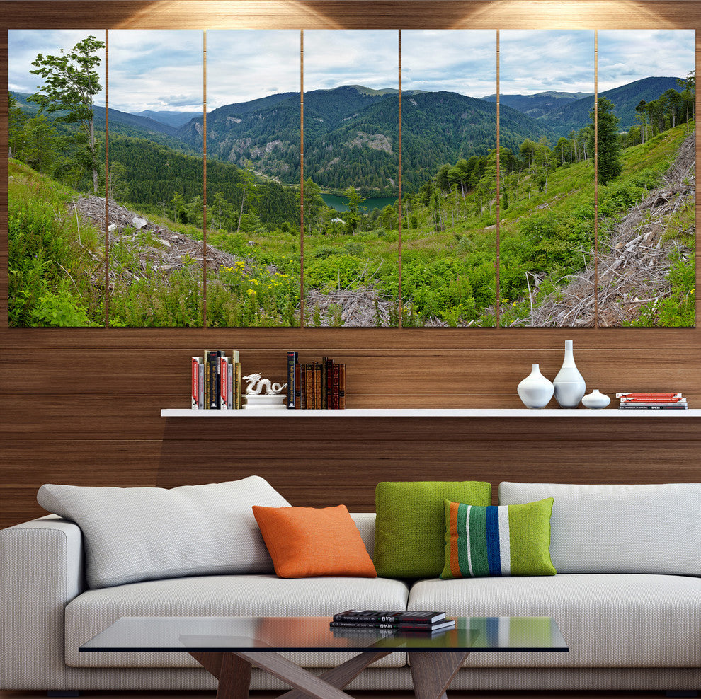 Green Mountains Panorama, Landscape Canvas Art Print, 83"x32", 7 Panels