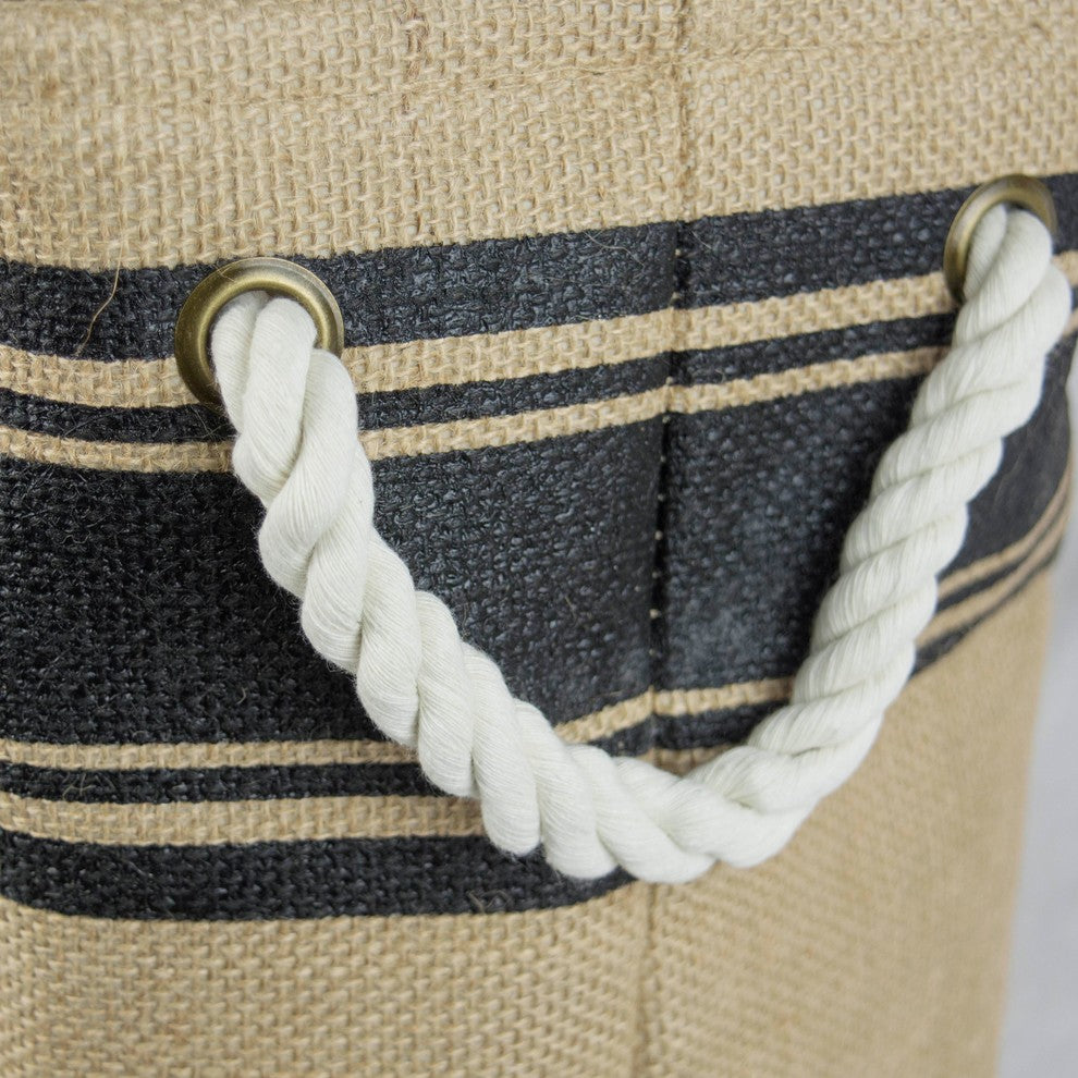 DII Burlap Bin Border Black Round Small 9x12x12"