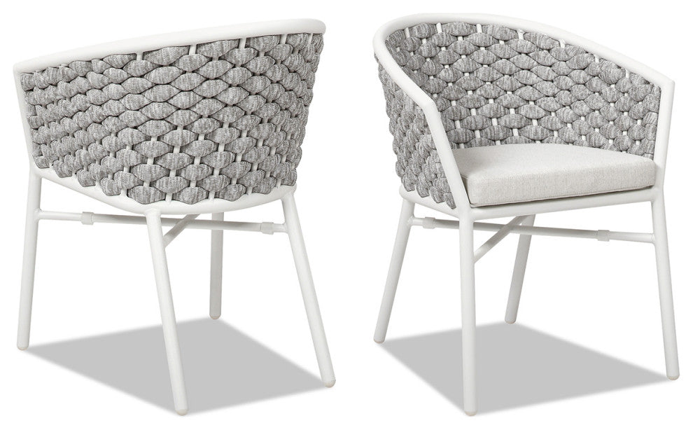 Rowan 24" Weaving Rope Outdoor Patio Dining Chairs, Set of 2, Optic White Acrylic
