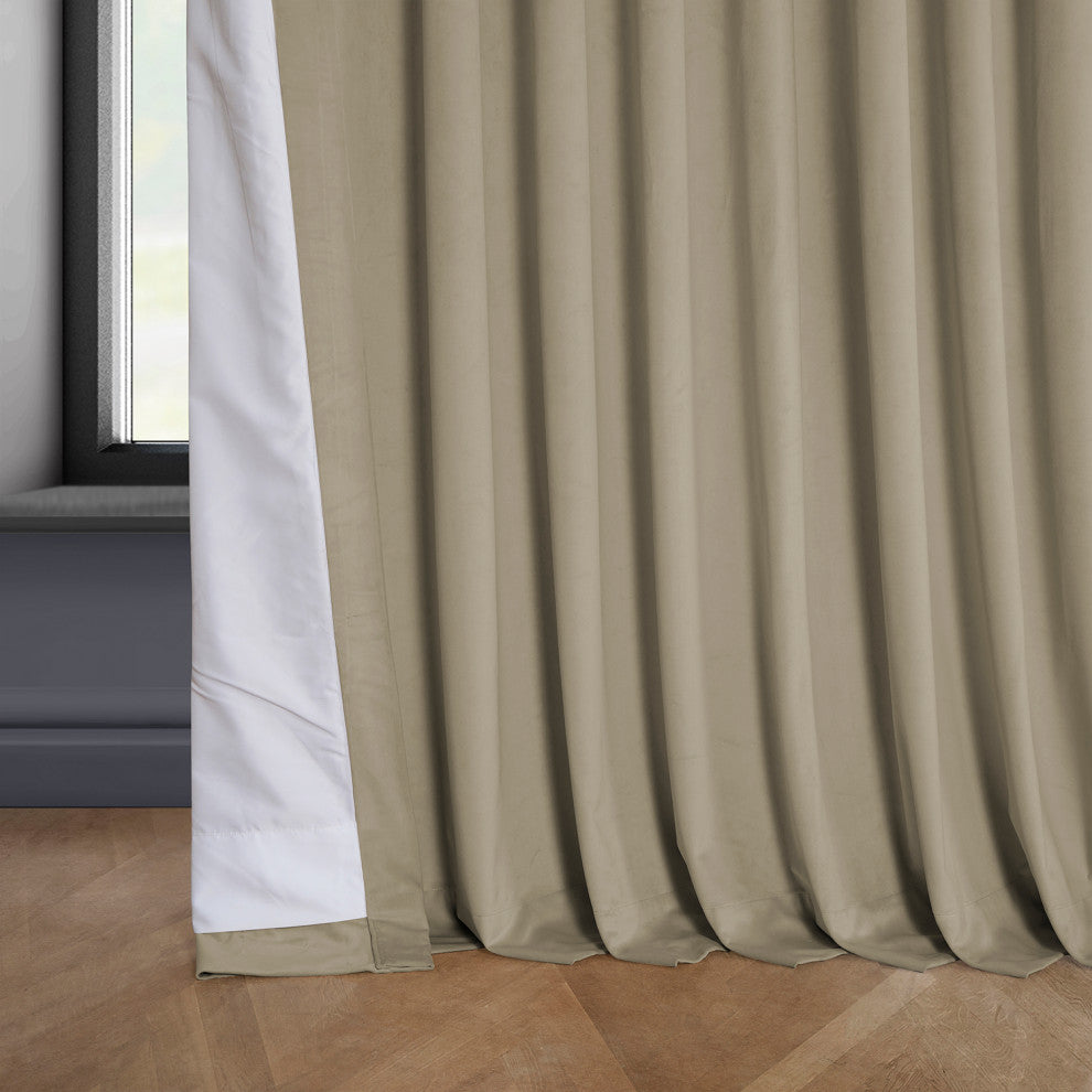 Heritage Plush Velvet Extrawide Curtain Single Panel, Light Beige, 100"w X 120"l