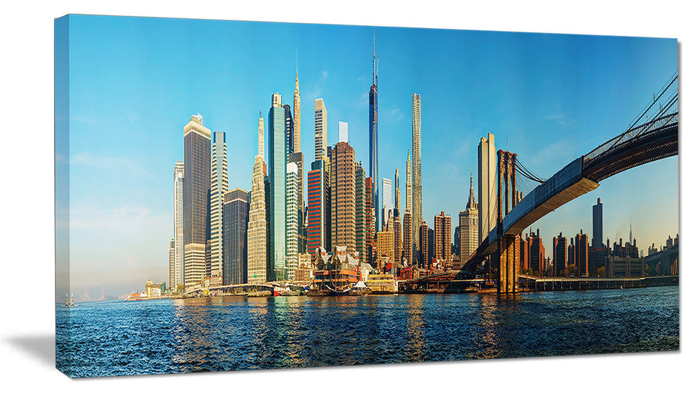 "New York City With Brooklyn Bridge" Canvas Print32"x16"
