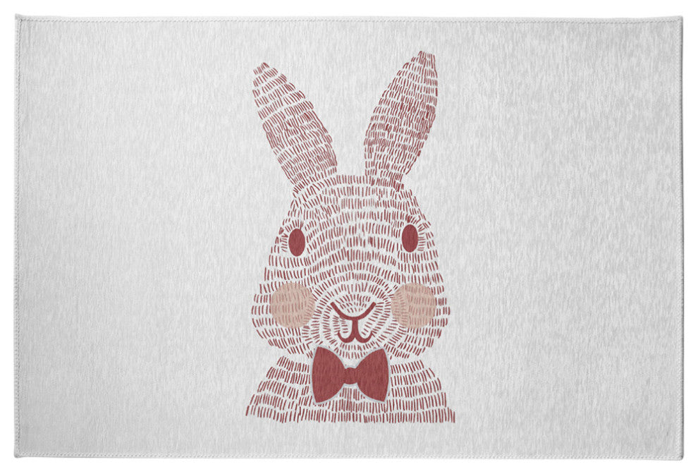 Monochrome Bunny Easter Chenille Rug, Ligonberry Red, 4'x6'