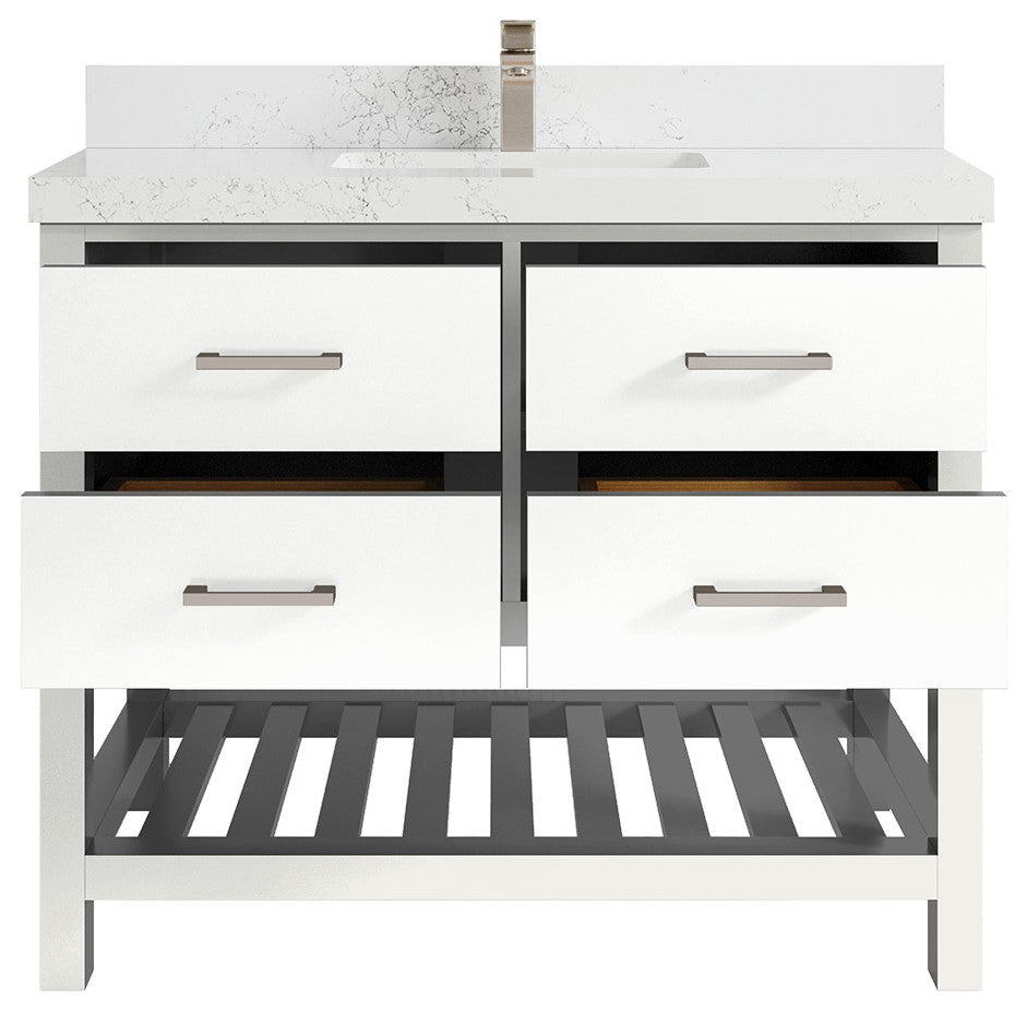 Parker 42 Single Sink Bath Vanity in White 2" Empira Quartz