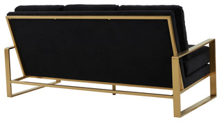 LeisureMod Jefferson Modern Design Velvet Sofa With Gold Frame, Black