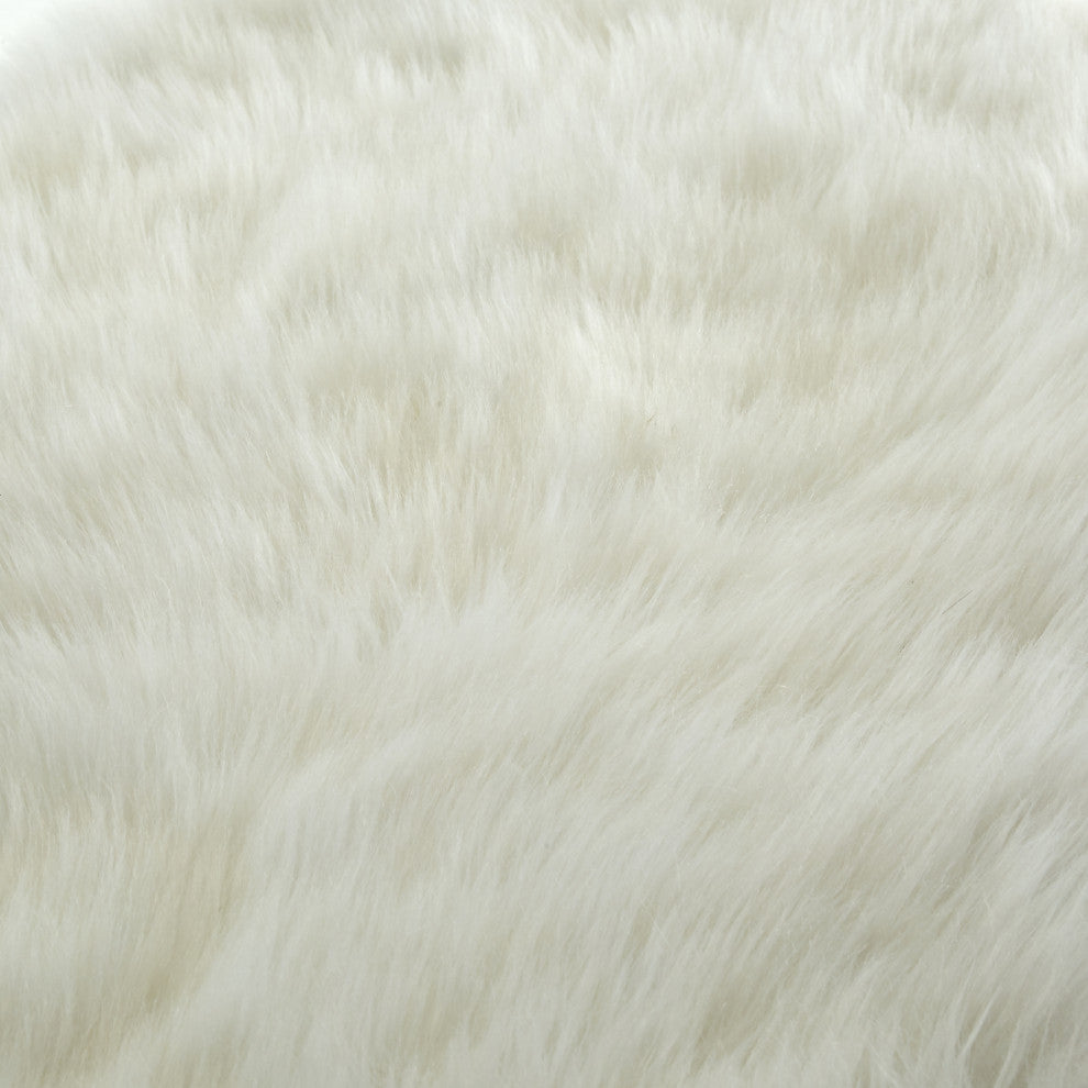Astraea Faux Fur Metal Frame Ottoman Bench, White/Gold