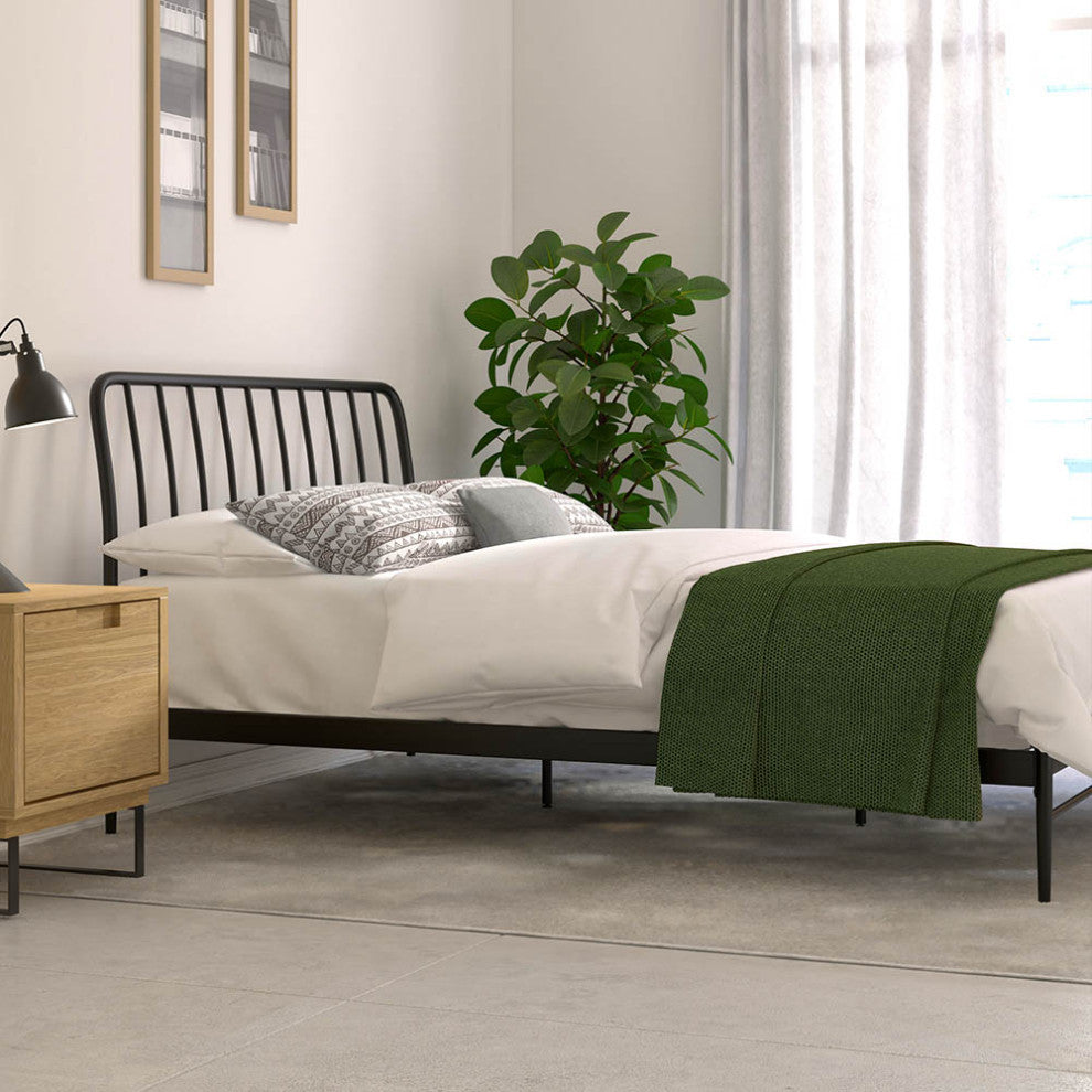 Kairosis Curved Metal Modern Queen Bed Frame by RST Brands, Black
