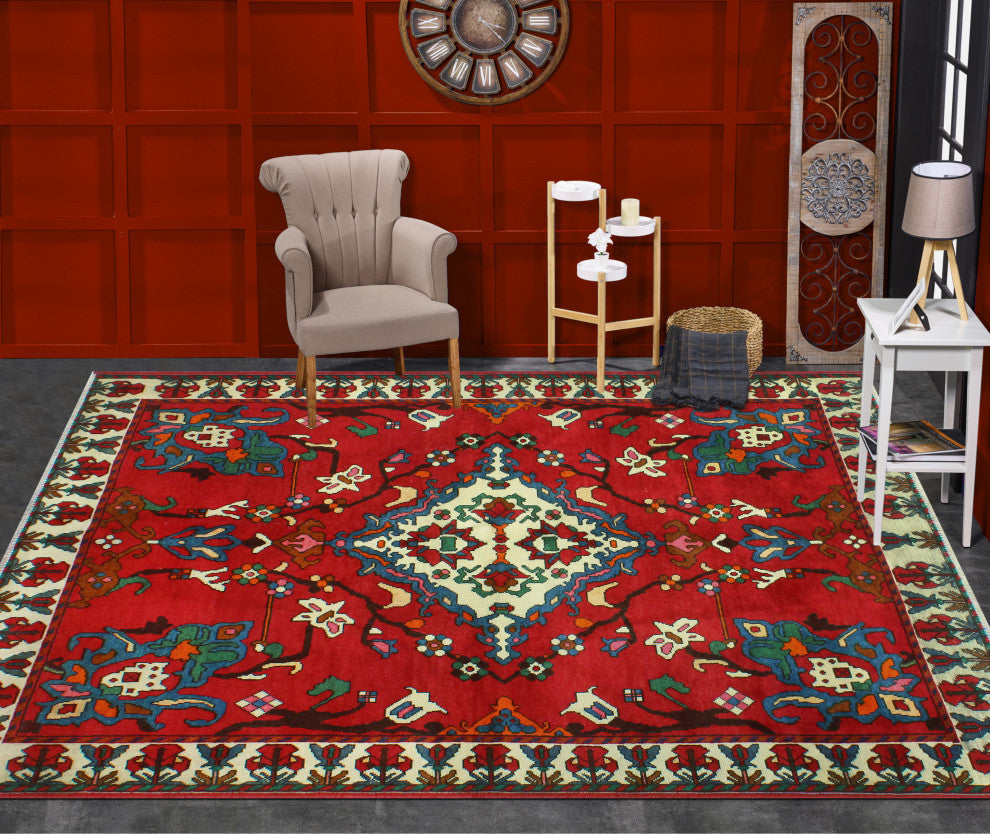 Fine Vintage Distressed Claud Red/Ivory Rug, 4'9 x 6'8