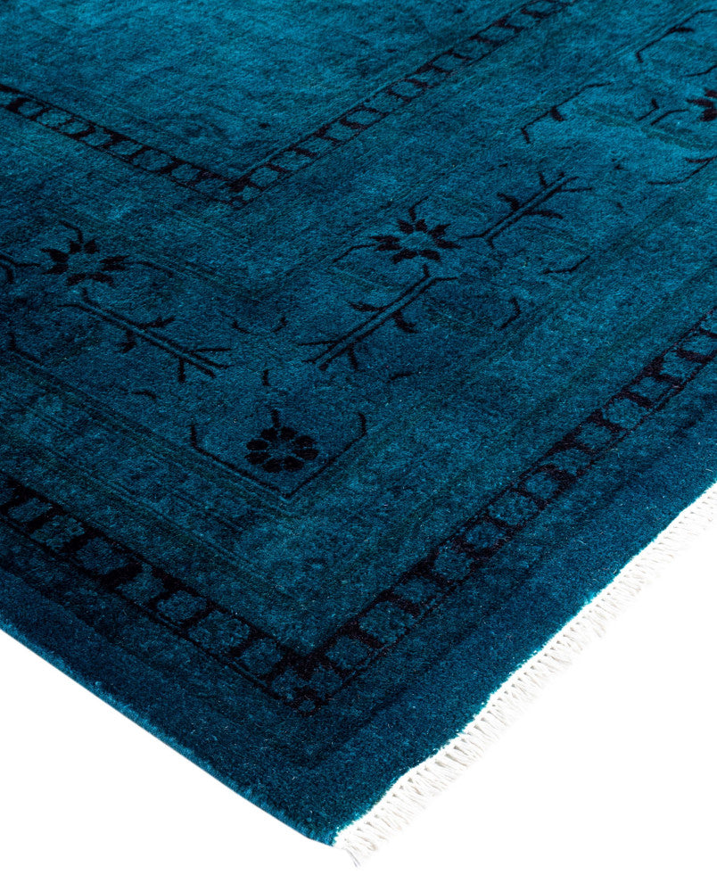Overdyed One-of-a-Kind Hand-Knotted Area Rug Green, 9' 2" x 11' 10"