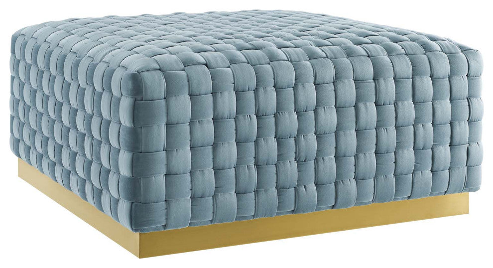 Florence Square Performance Velvet Ottoman Light Blue