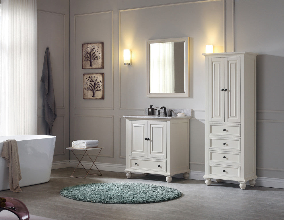 Avanity Thompson 31" Vanity, French White Finish, Carrera White Marble Top