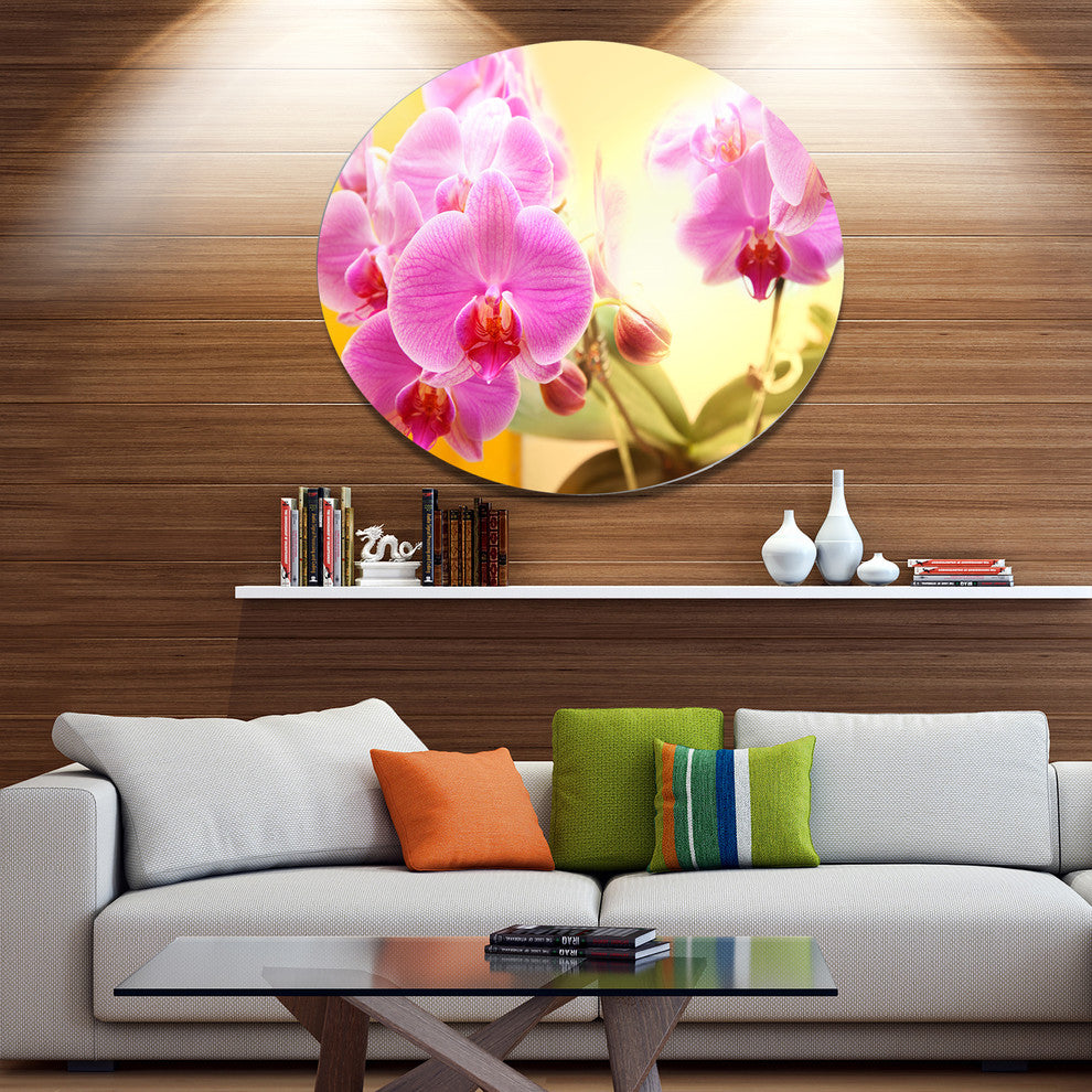 Blooming Purple Orchid Flowers, Modern Flower Round Wall Art, 23"