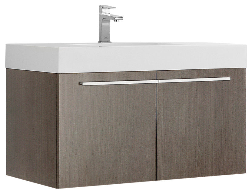 Fresca Vista 36" Gray Oak Modern Bathroom Cabinet w/ Integrated Sink