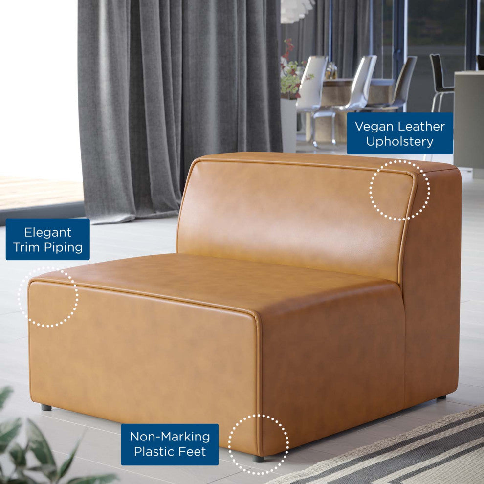 Sofa Middle Chair, Faux Vegan Leather, Tan, Modern, Living Lounge Hospitality