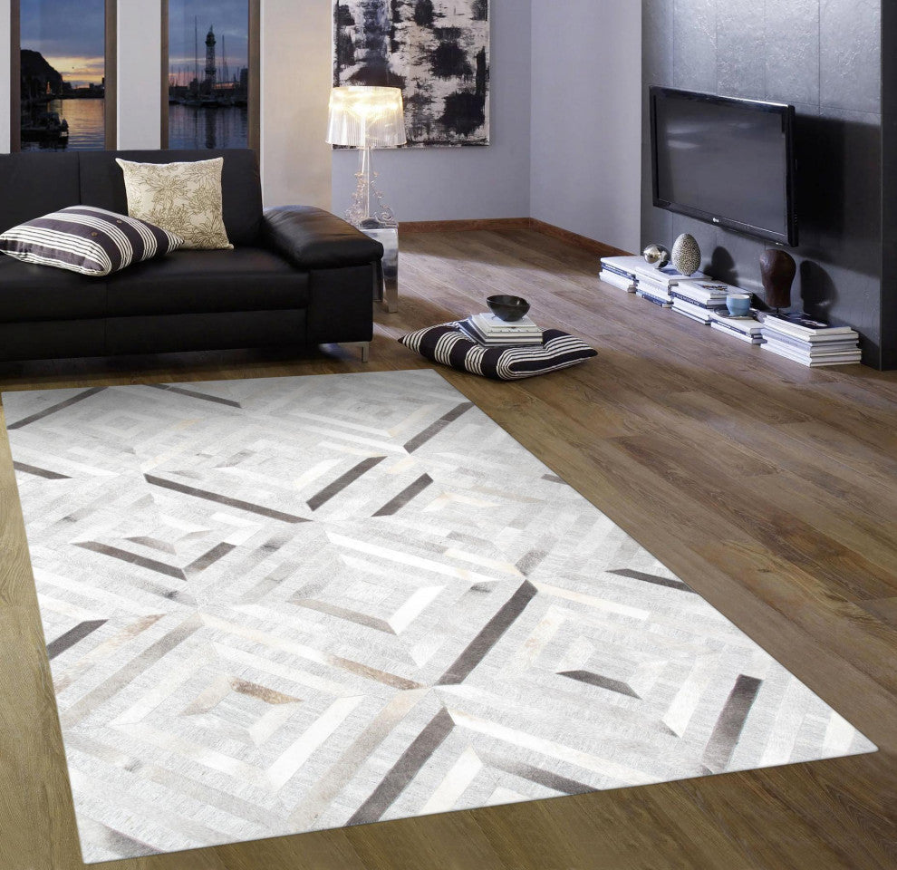 Pasargad Home Galaxy Cowhide Silver Area Rug, 12' 0" X 15' 0"