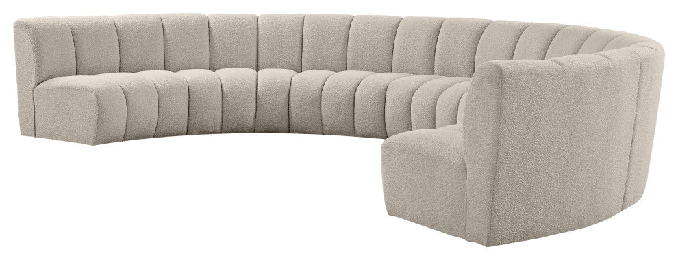 Infinity Black Boucle Fabric Upholstered Arc Shaped Modular Sectional, Brown, 7-Piece, Arc-Shaped
