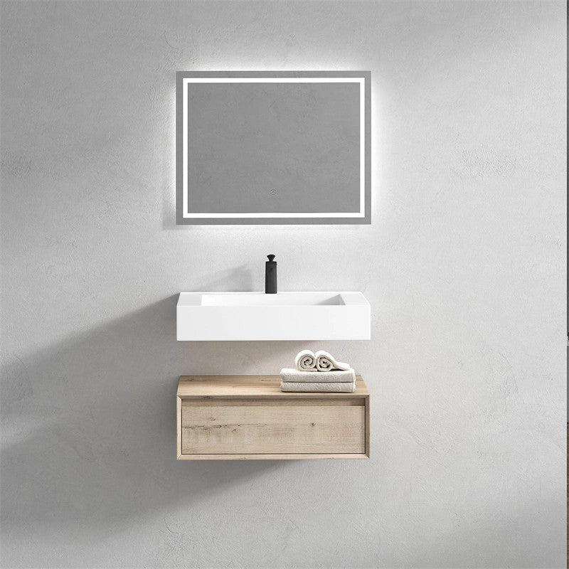 Alysa 30'' Floating Vanity, Acrylic Sink, Light White Oak