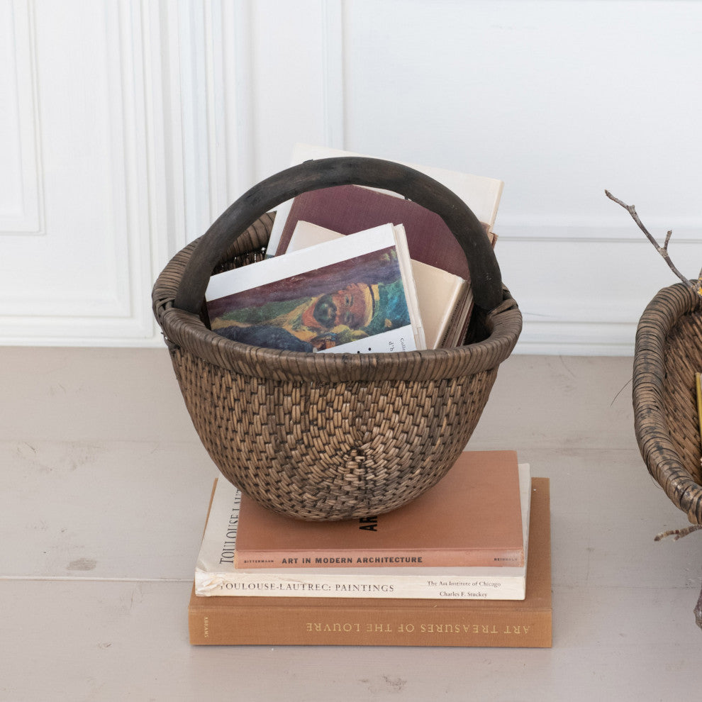 14-1/2"L x 13-3/4"H Decorative Hand-Woven Basket, Antique