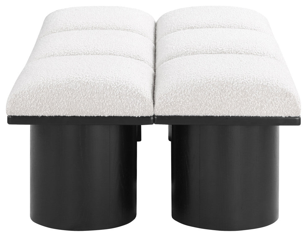 Pavilion Boucle Fabric Upholstered 6-Piece Modular Bench, Cream, Black Finish