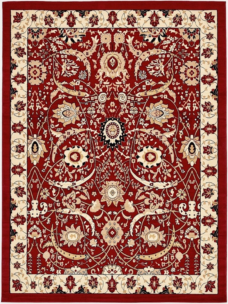 Country and Floral Kashan 9'x12' Rectangle Rouge Area Rug