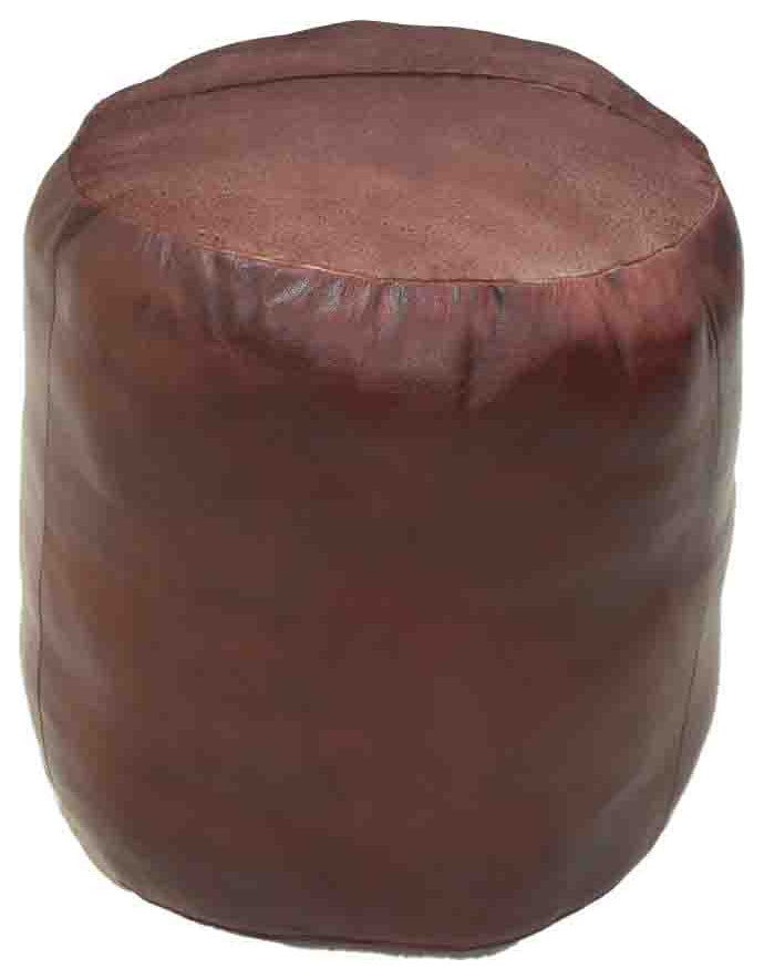 Pouf-Solid Handmade Leather Pouf (Recycled Foam with Fiber Fill), Cherry, [Round]16x16x16