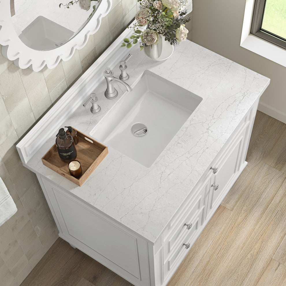 Lorelai 36" Single Vanity, Bright White, 3 CM White Zeus Top
