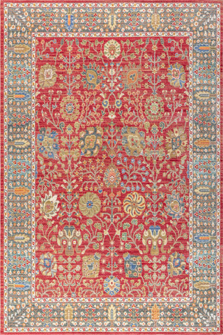 India Flower Area Rug, Burgundy, 5x8