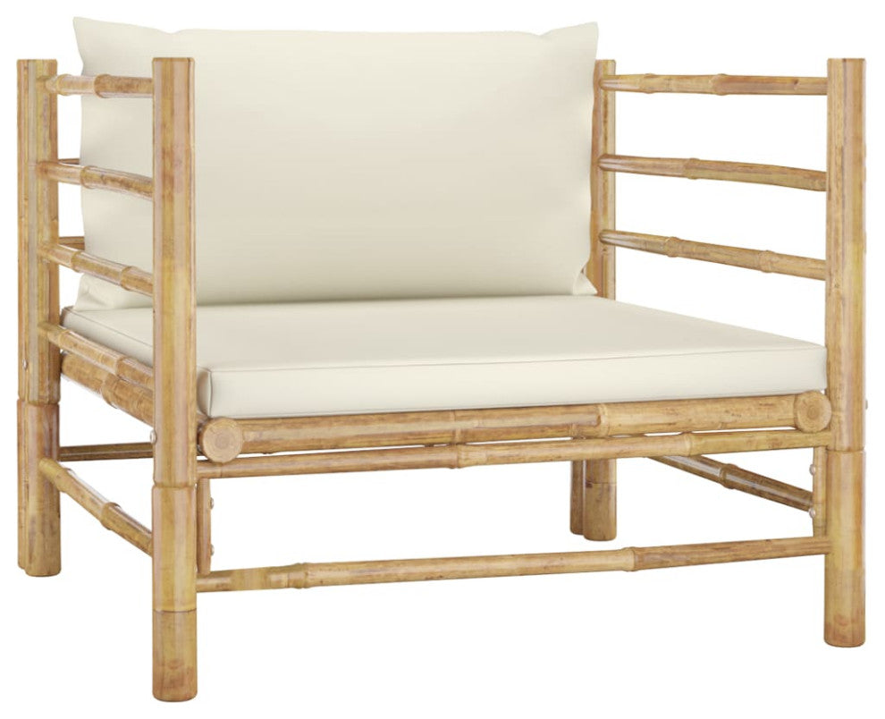 vidaXL Patio Sofa With Cream White Cushions Bamboo