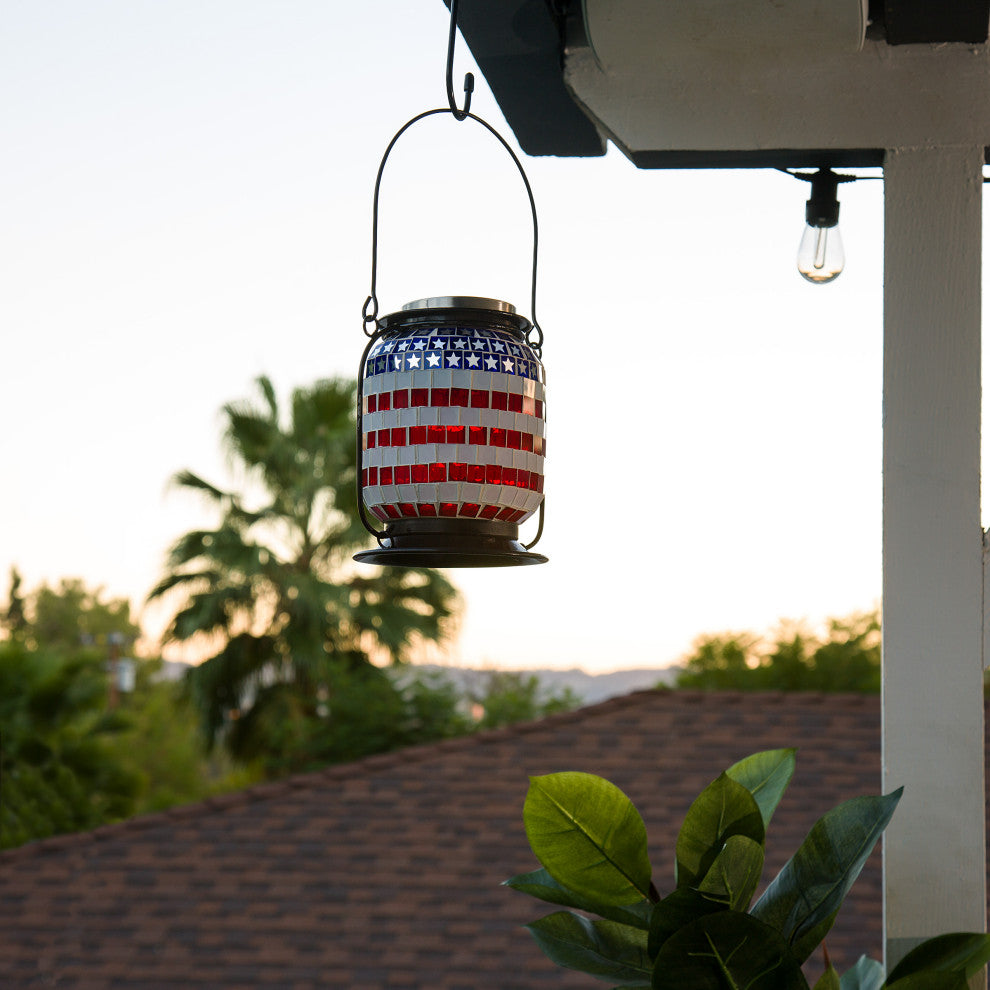 Solar Patriotic Hanging Lantern with Cool White LED Lights