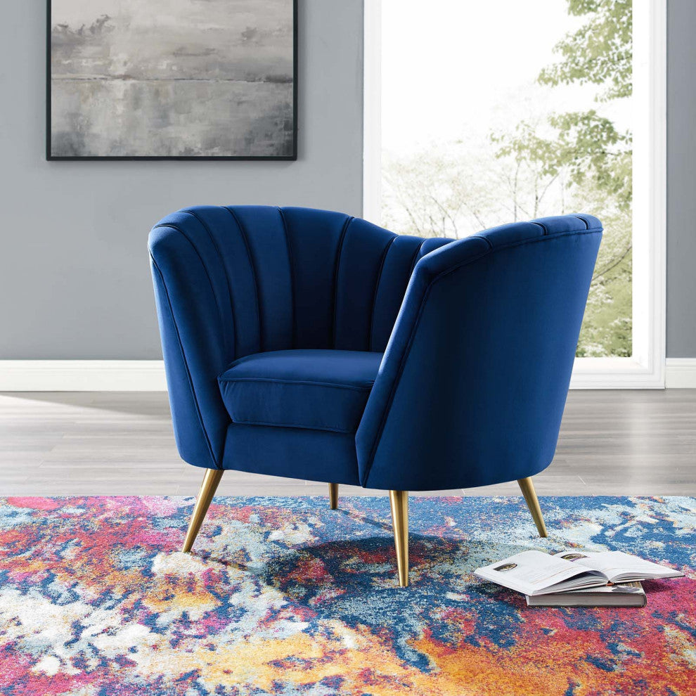 Armchair Accent Chair, Velvet, Blue Navy, Modern, Living Lounge Hospitality