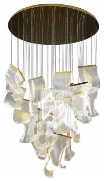 Luxury Modern Led Light Chandelier For Staircase, Gold, 16 Lights, Cool Glow