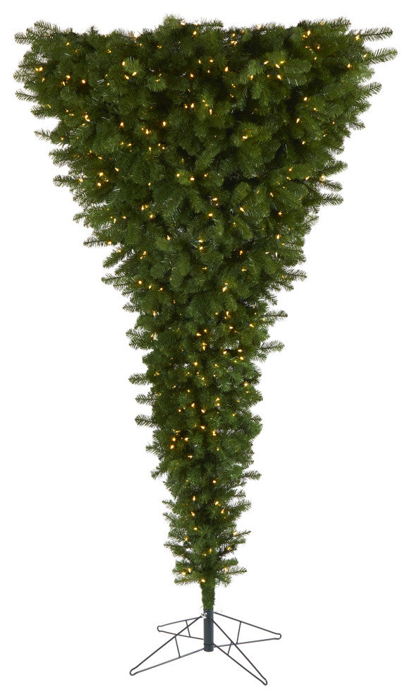 8' Sun Valley Spruce Upside Down Faux Xmas Tree W/ Lights & Bendable Branches