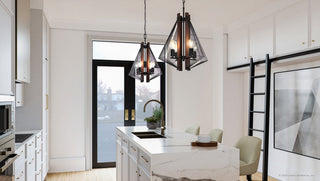 Luxury Transitional Pendant, Matte Black and Wood, ULB2311