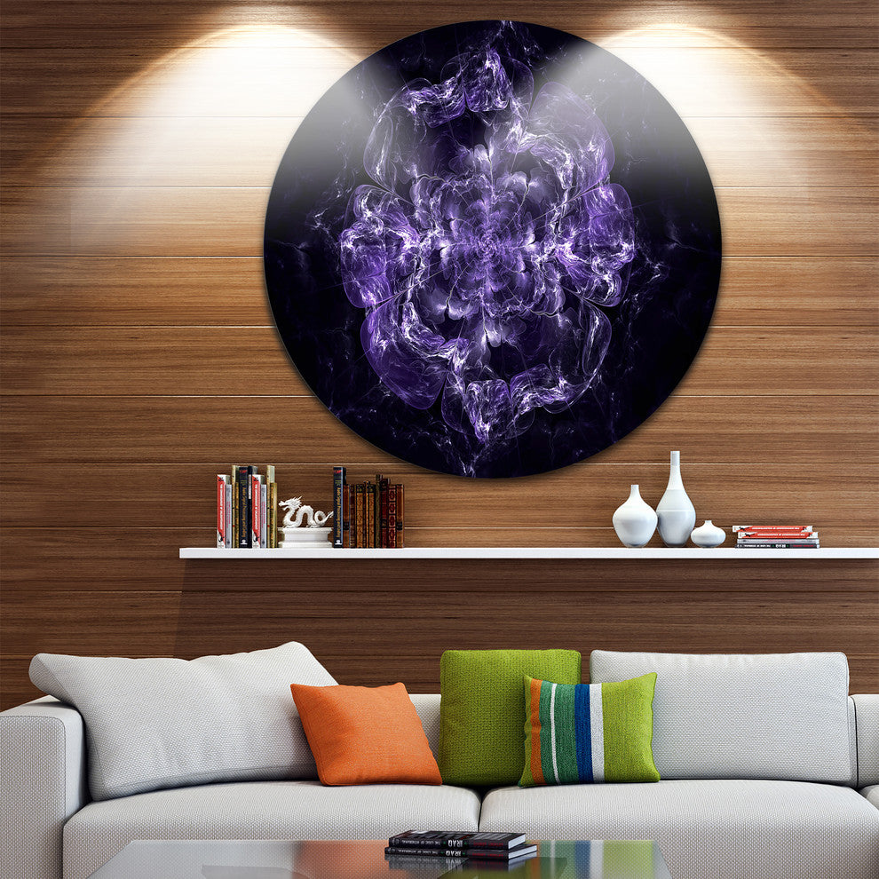 Fractal Purple Flower Explosion, Floral Abstract Round Wall Art, 38"